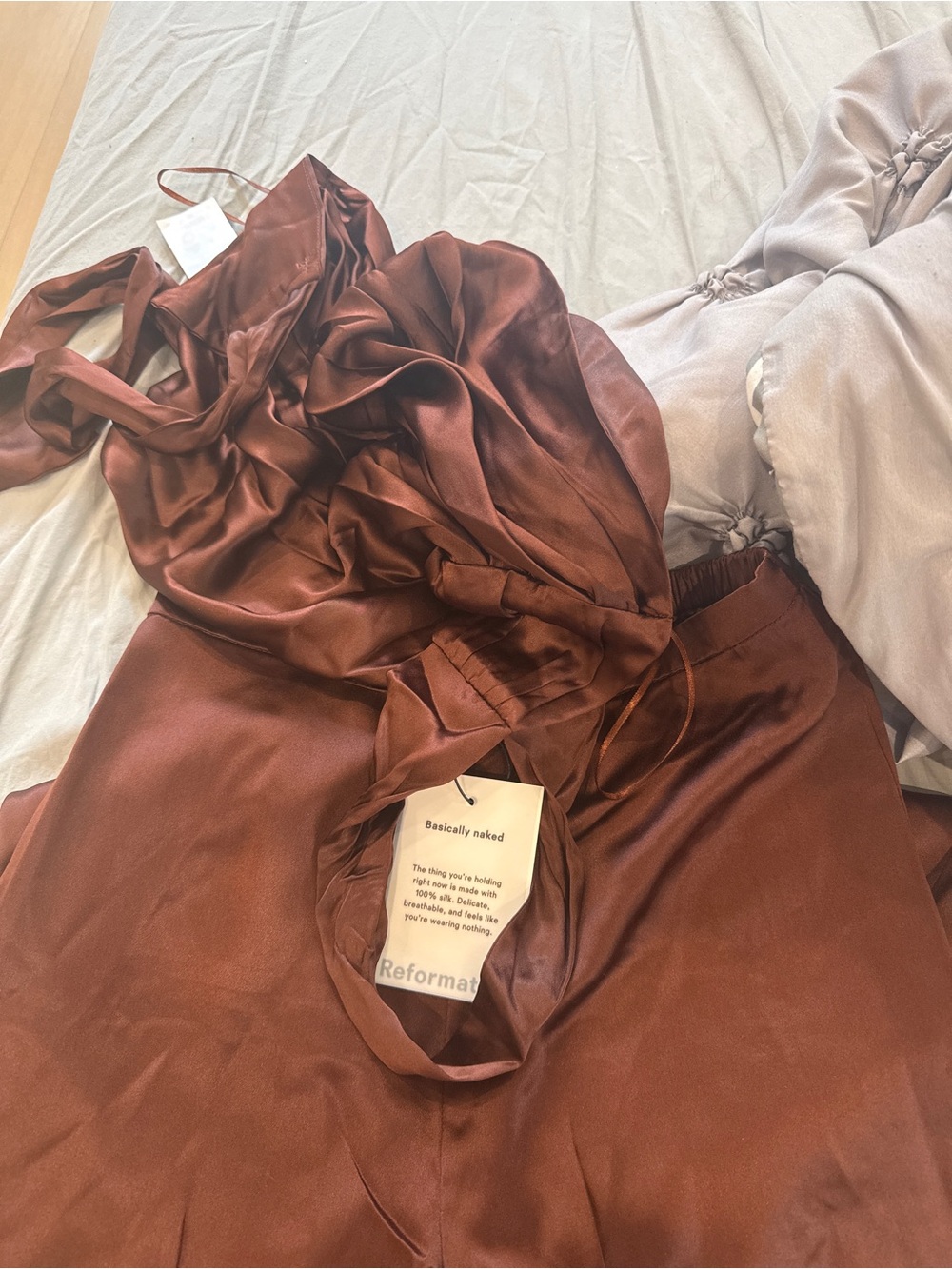 Reformation Strapless Satin Chocolate Brown - Picture 5 of 5
